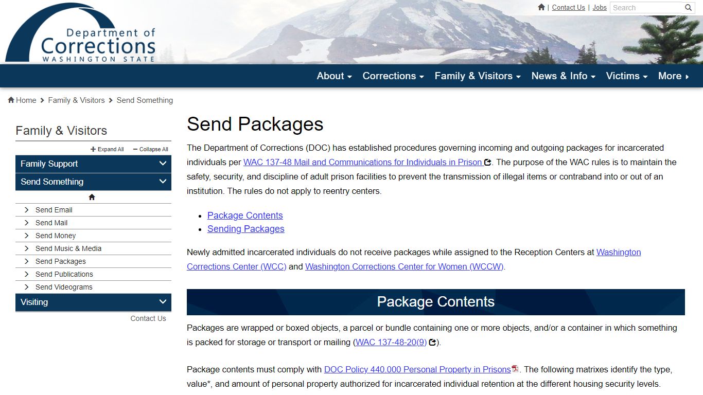 Send Packages | Washington State Department of Corrections